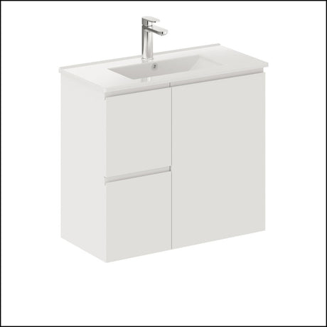 Fienza Siska 75Dfl Slim 750Mm Satin White Wall Hung Vanity Unit Left Drawers - Special Order Units