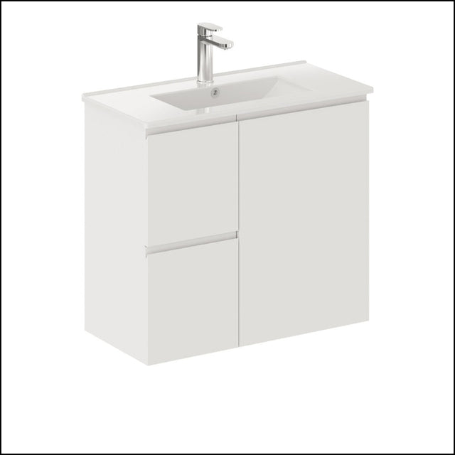 Fienza Siska 75Dfl Slim 750Mm Satin White Wall Hung Vanity Unit Left Drawers - Special Order Units