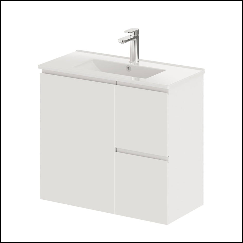 Fienza Siska 75Dfr Slim 750Mm Satin White Wall Hung Vanity Unit Right Drawers - Special Order Units