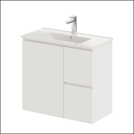 Fienza Siska 75Dfr Slim 750Mm Satin White Wall Hung Vanity Unit Right Drawers - Special Order Units