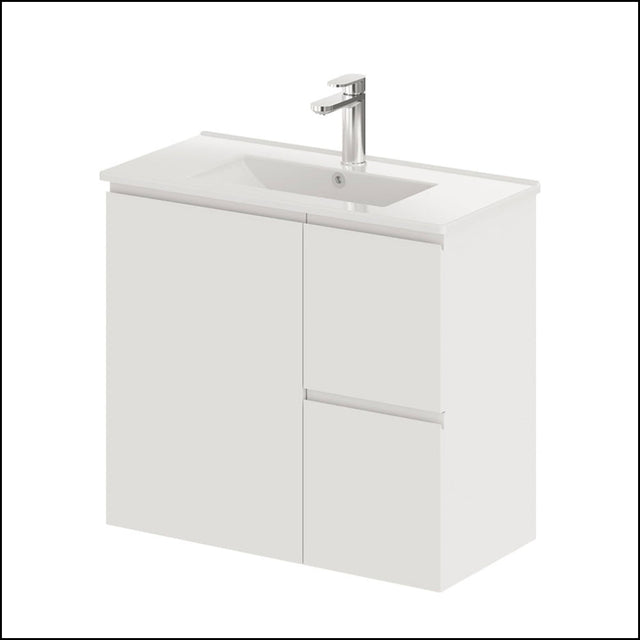 Fienza Siska 75Dfr Slim 750Mm Satin White Wall Hung Vanity Unit Right Drawers - Special Order Units