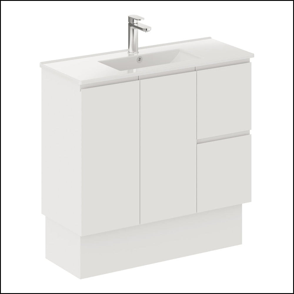 Fienza Siska 90Dfkr Slim 900Mm Kickboard Vanity Unit Right Drawers Satin White - Special Order Units
