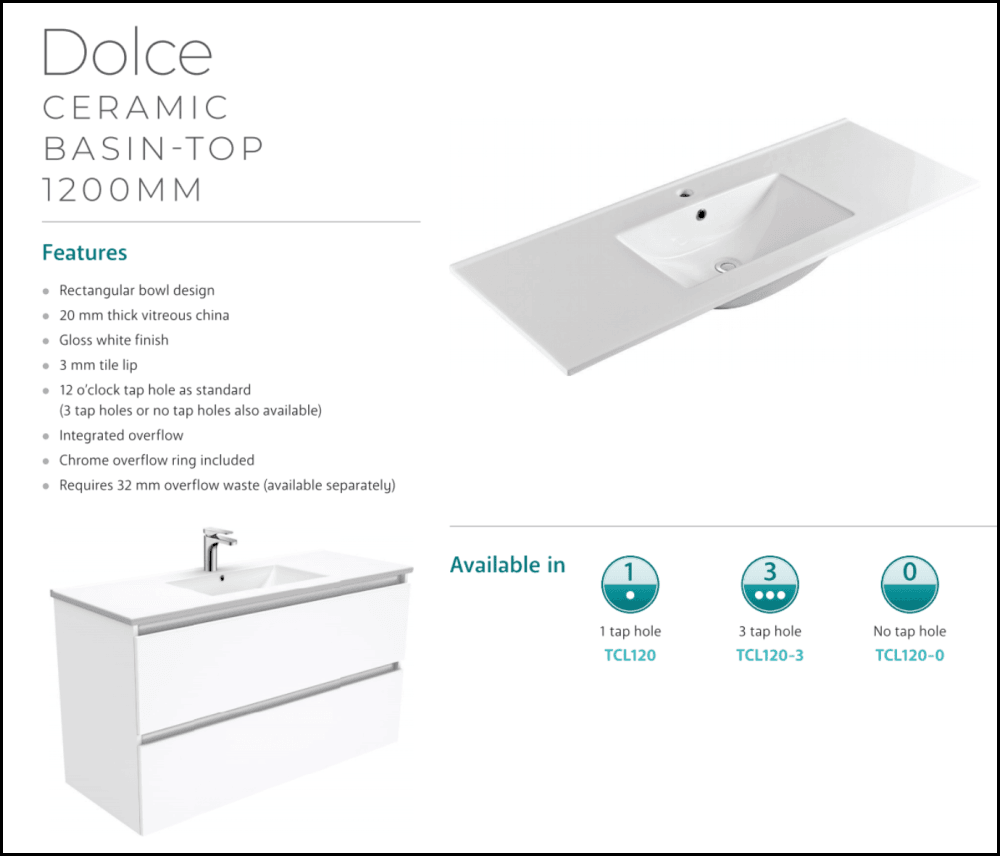 Fienza Tcl120S 1200Mm Dolce Edge Scandi Oak Wall Hung Vanity - Special Order Units