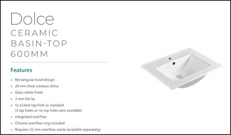 Fienza Tcl60Nkw Dolce 600Mm White Vanity With Kicker - Special Order Units