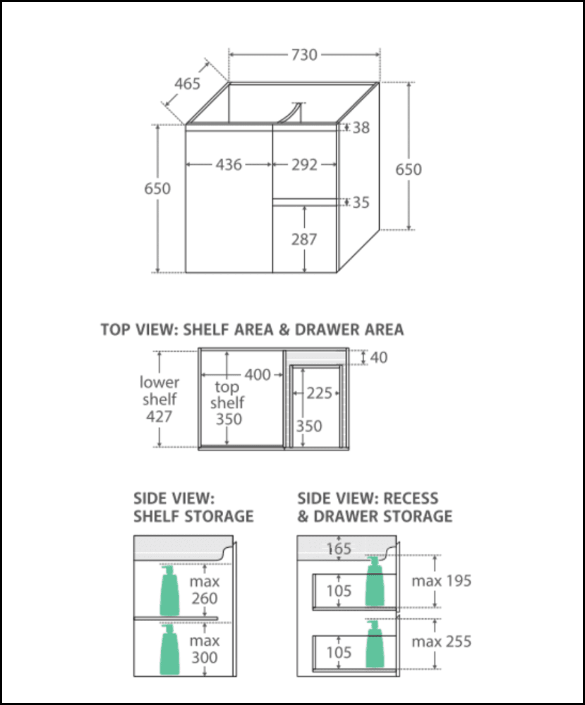 Fienza Tcl75Zbr Dolce Black 750Mm Wall Hung Vanity Right Drawers - Special Order Units