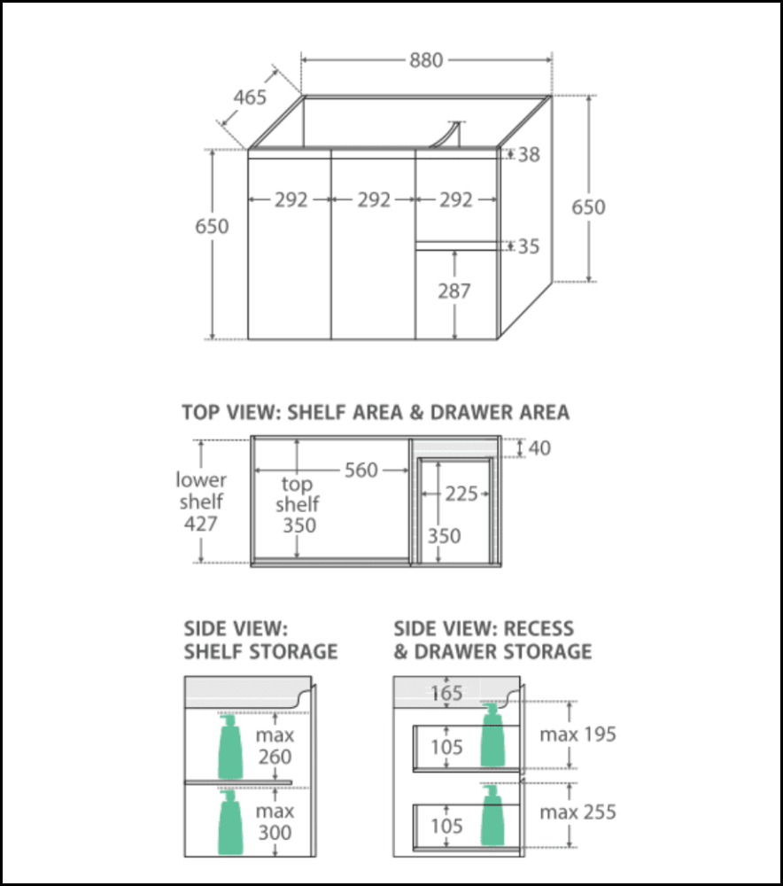 Fienza Tcl90Zbl Dolce 900Mm Fingerpull Satin Black Wall Hung Vanity Left Draws - Special Order Units