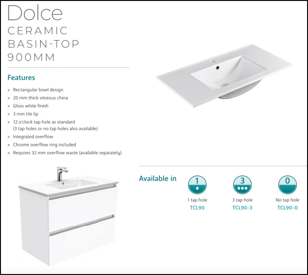 Fienza Tcl90Zbl Dolce 900Mm Fingerpull Satin Black Wall Hung Vanity Left Draws - Special Order Units