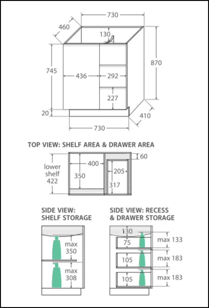 Fienza Tclb75Cl 750Mm Dolce Matte Black Fingerpull Gloss White Vanity On Kickboard Left Drawers -