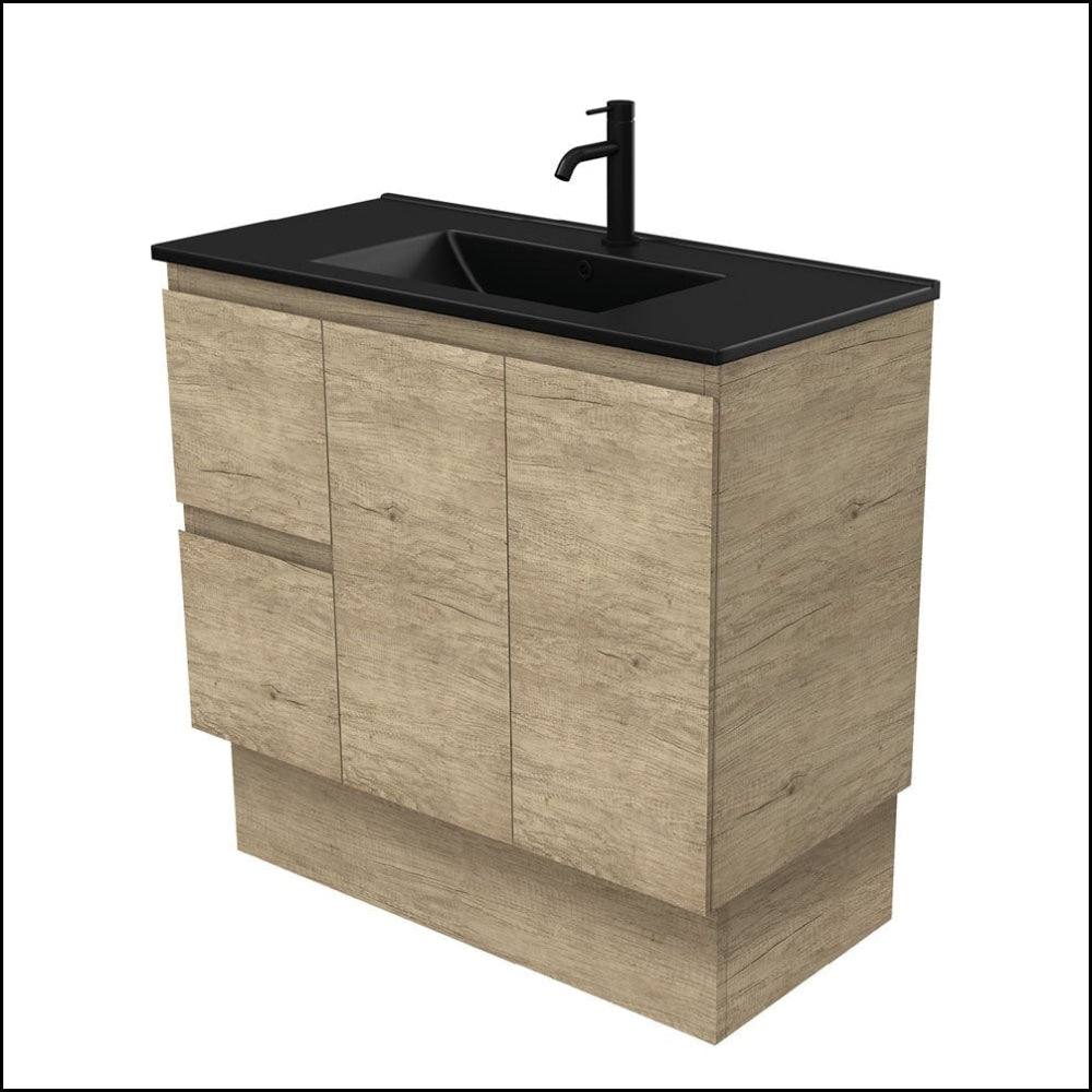 Fienza Tclb90Skl 900Mm Dolce Matte Black Scandi Oak Vanity On Kickboard Left Drawers - Special Order