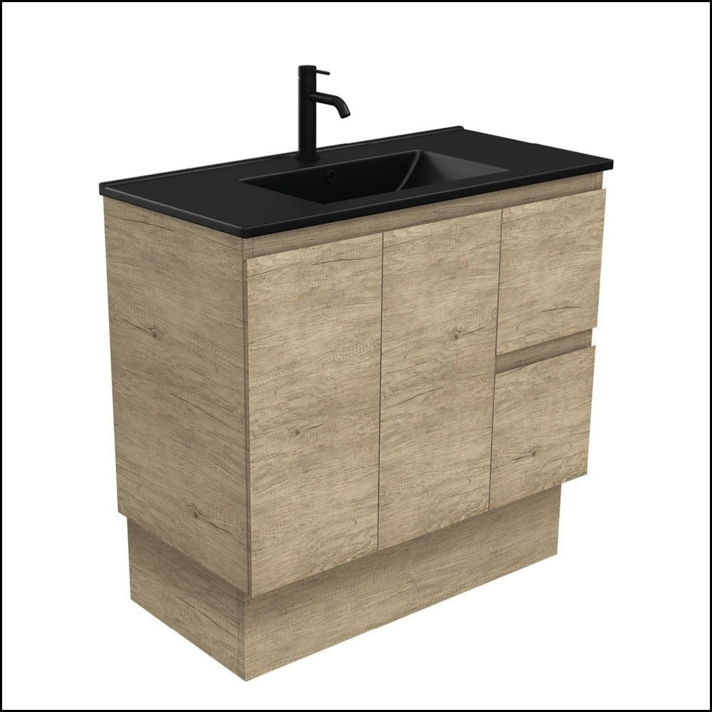 Fienza Tclb90Skr 900Mm Dolce Matte Black Scandi Oak Vanity On Kickboard Right Drawers - Special