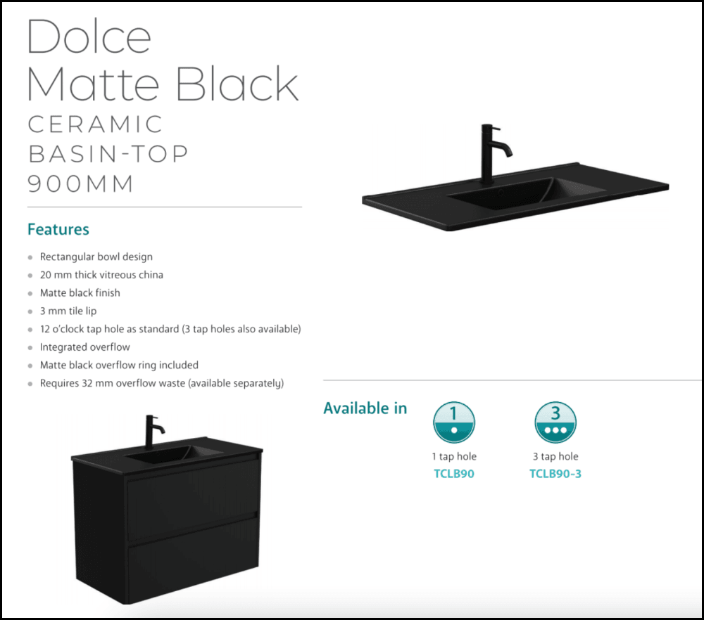 Fienza Tclb90Skr 900Mm Dolce Matte Black Scandi Oak Vanity On Kickboard Right Drawers - Special