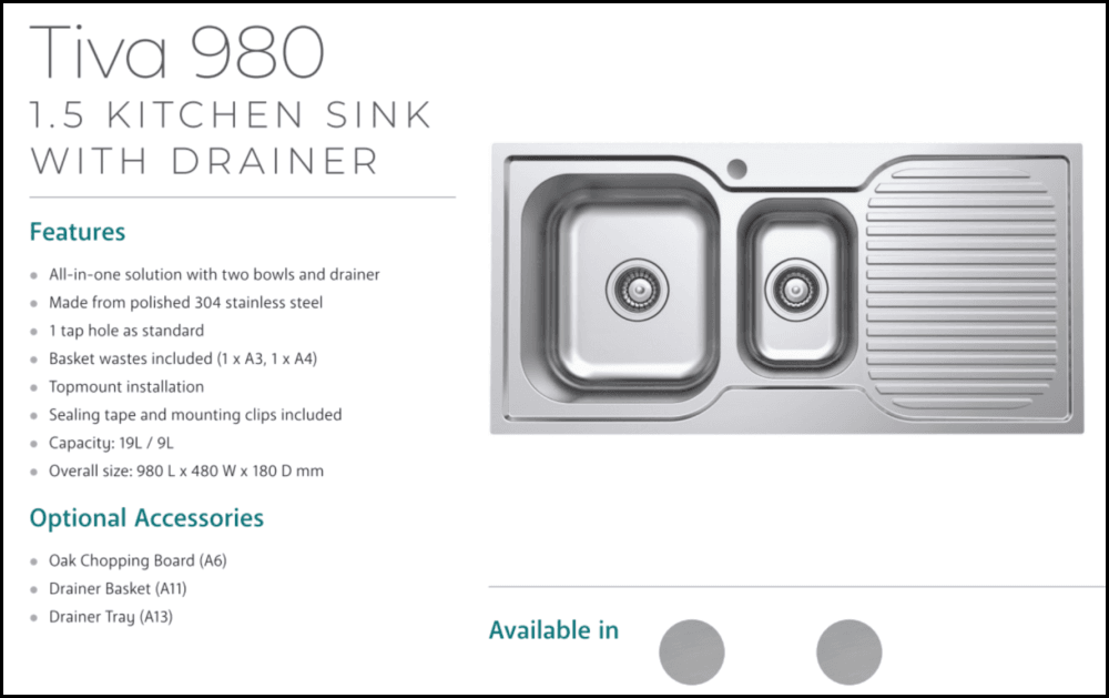 Fienza Tiva 68105L Double Left Hand Bowl Stainless Steel Sink - Special Order Top Mounted Kitchen