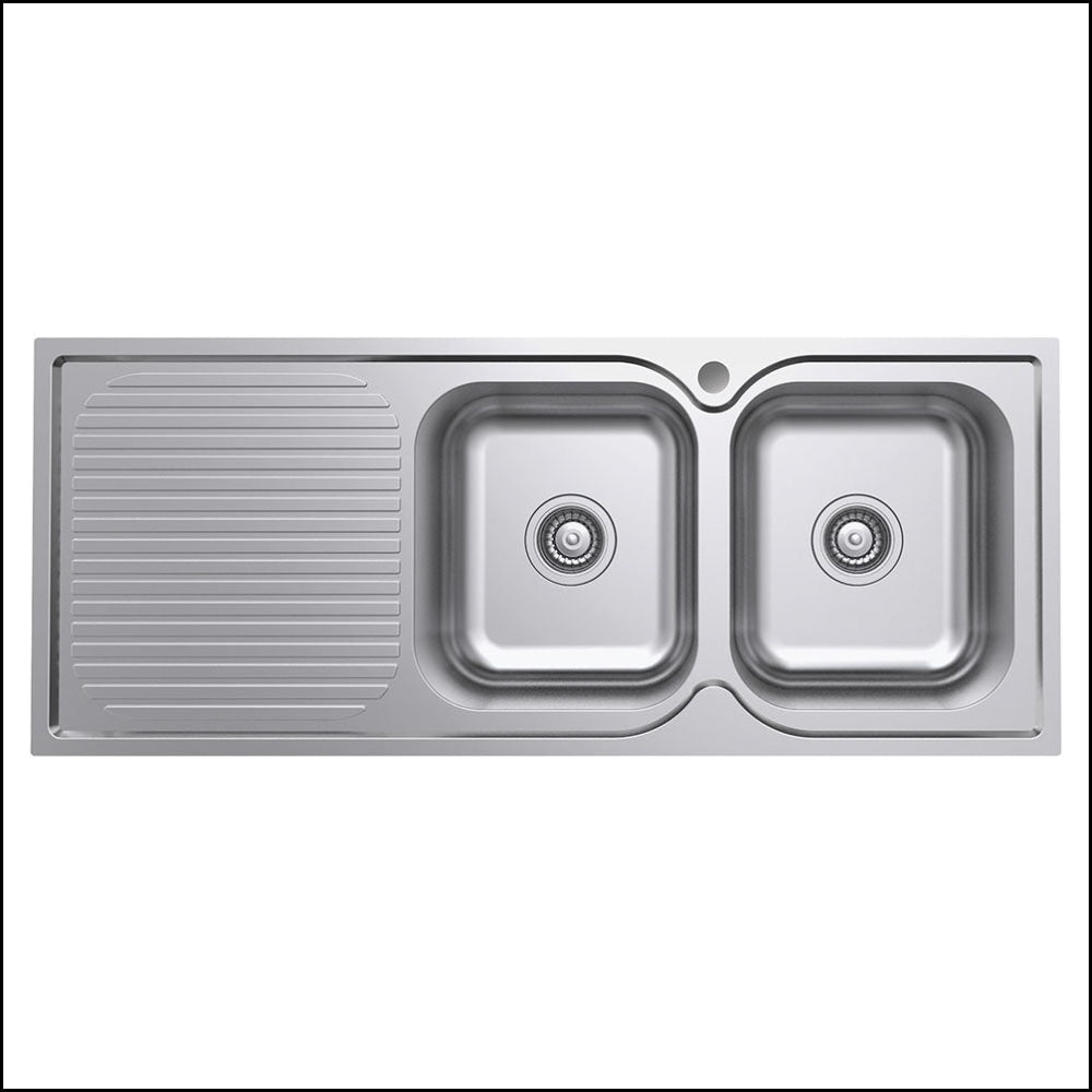 Fienza Tiva 68107R 1180 Double Kitchen Sink With Drainer Right Bowl - Special Order Top Mounted