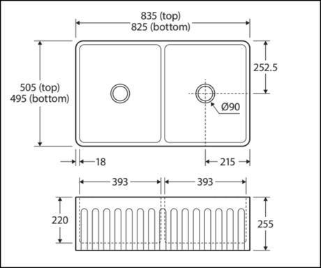 Fienza Winston 68702 Double Butler Sink White 838X483X254Mm - Special Order Kitchen Sinks