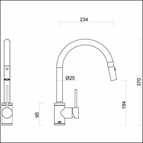 Gareth Ashton Kta037-316-Br 316 Brushed Stainless Steel Gooseneck Pull Out Kitchen Mixer Taps
