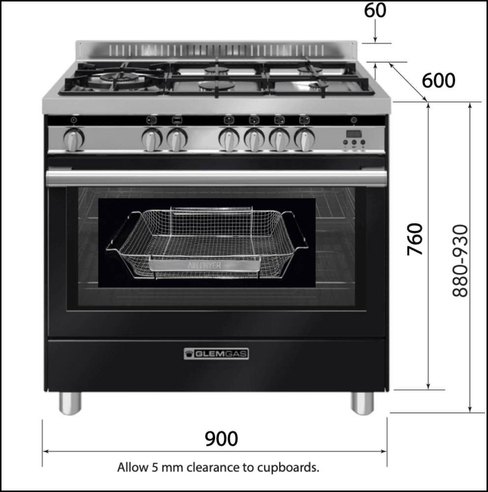 Emilia EM965GGN Black & Stainless Steel 90cm All Gas Stove with Air
