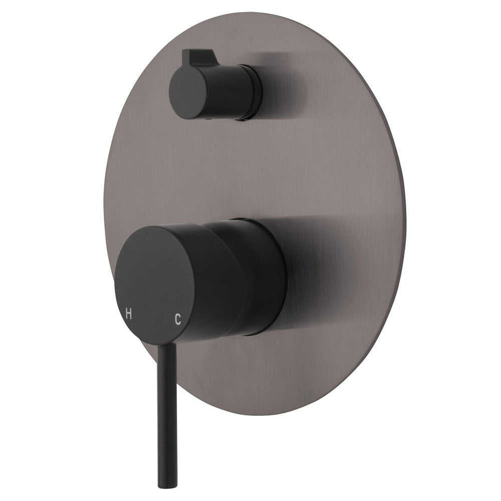 Fienza Kaya Large Round Plate Wall Diverter Mixer - Matte Black