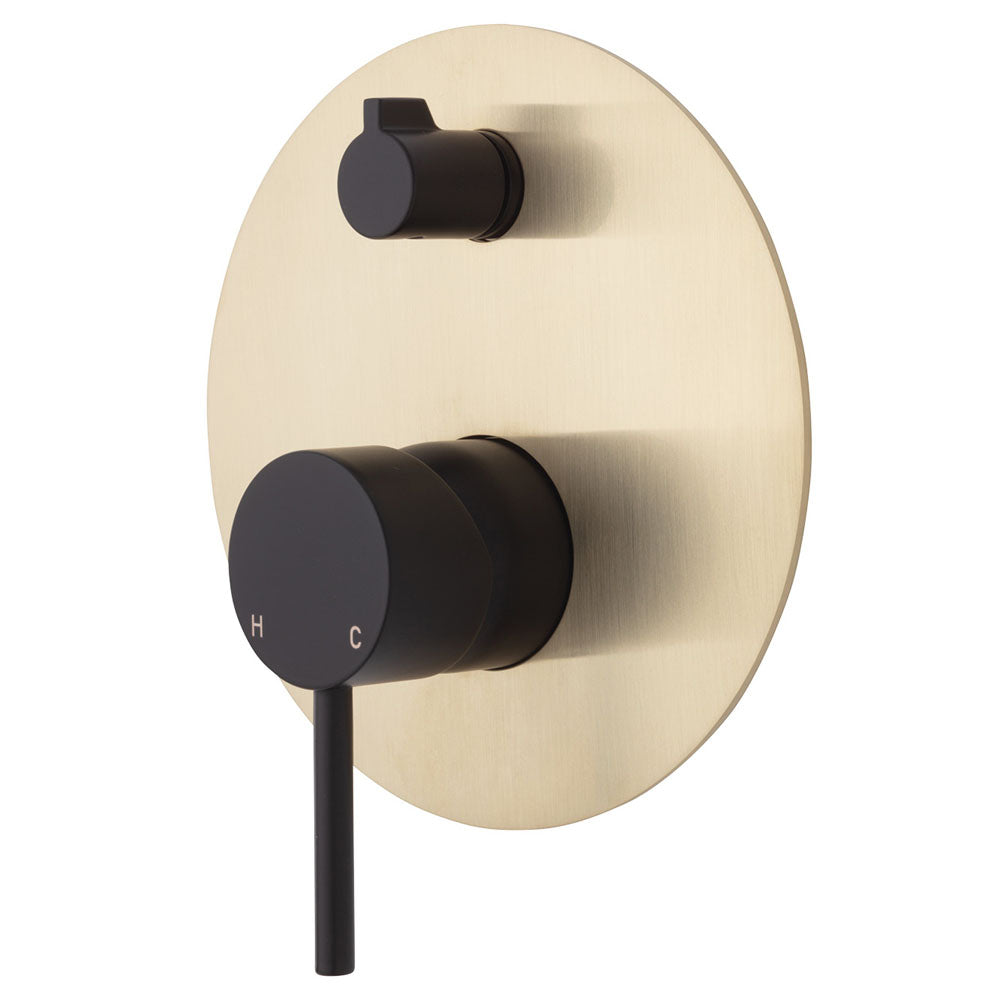 Fienza Kaya Large Round Plate Wall Diverter Mixer - Matte Black