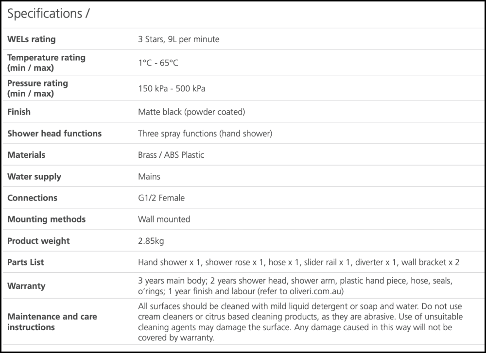 Oliveri Copenhagen Co10012Mb Matte Black Dual Shower Set Showers