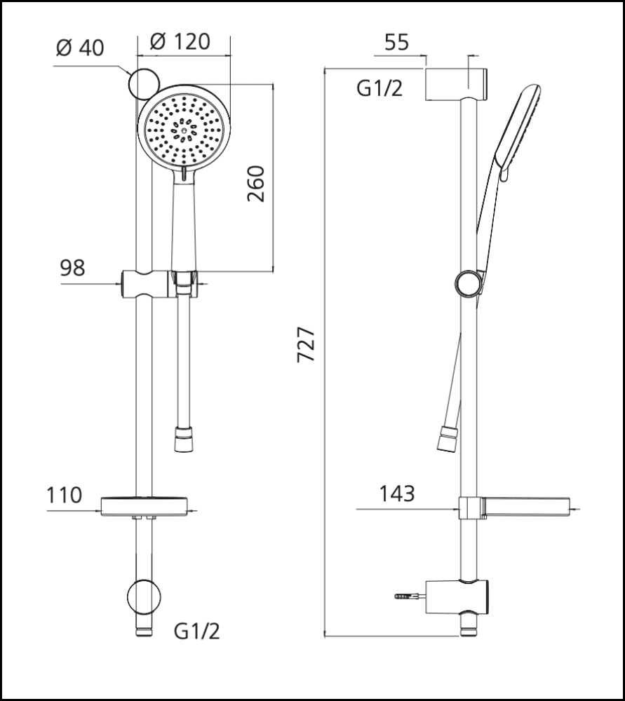 Oliveri Copenhagen Co51580Cr Chrome Hand Shower With Rail - Special Order Showers
