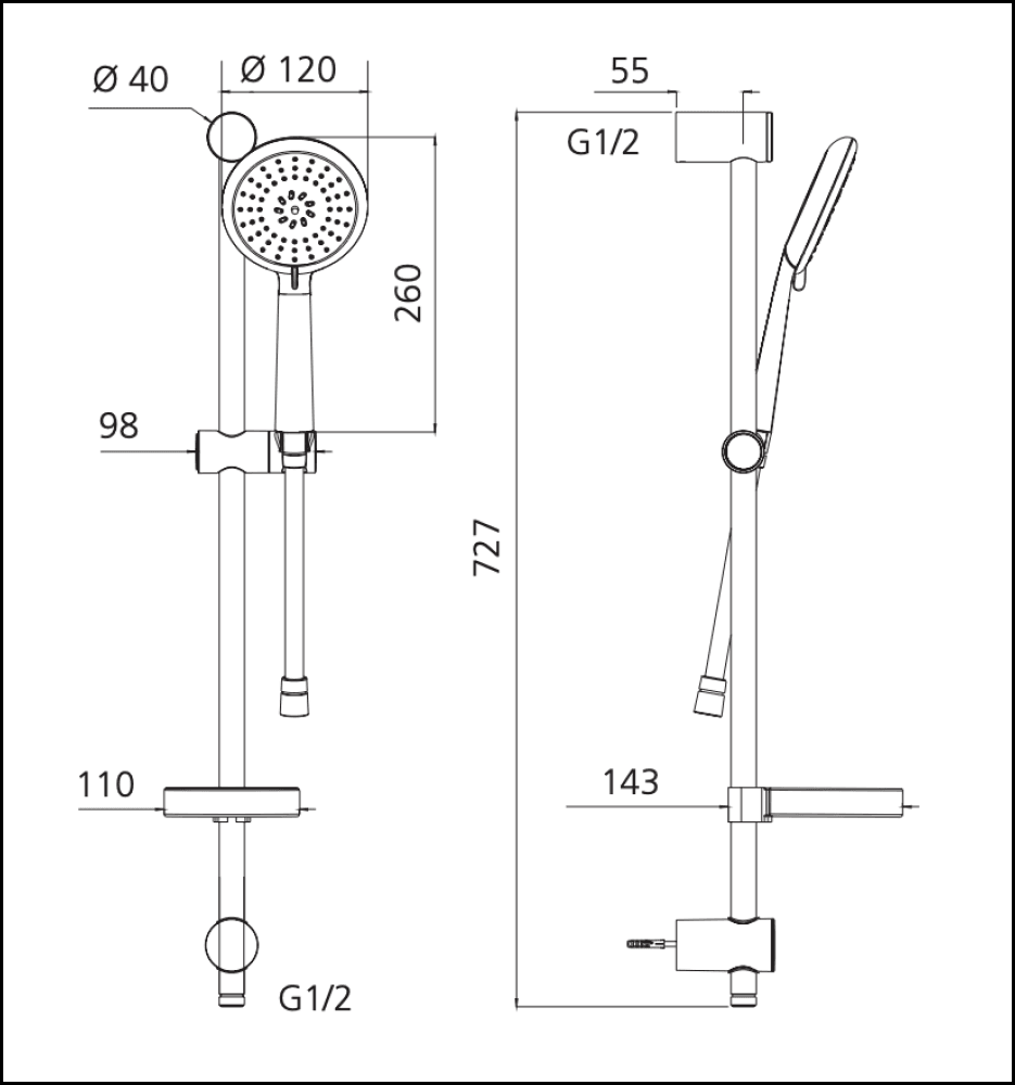 Oliveri Copenhagen Co51580Mb Matte Black Hand Shower With Rail - Special Order Showers