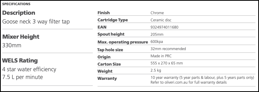 Oliveri Ft3Egn 3 Way Filter Tap - Special Order In 1 Mixers