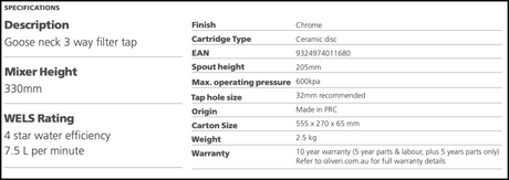 Oliveri Ft3Egn 3 Way Filter Tap - Special Order In 1 Mixers