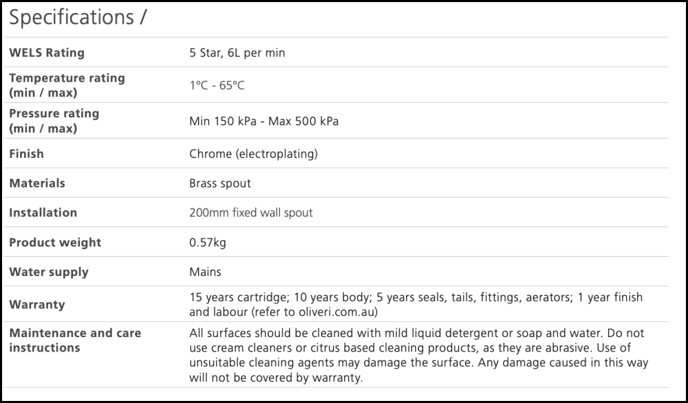 Oliveri Lon099200Cr London Chrome Wall Spout Spouts