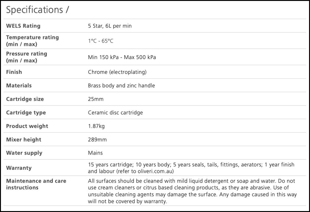 Oliveri London Lon096500Cr Chrome Basin Tower Mixer Mixers