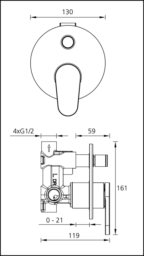 Oliveri London Lon098500Cr Chrome Wall Mixer With Diverter Bathroom Mixers