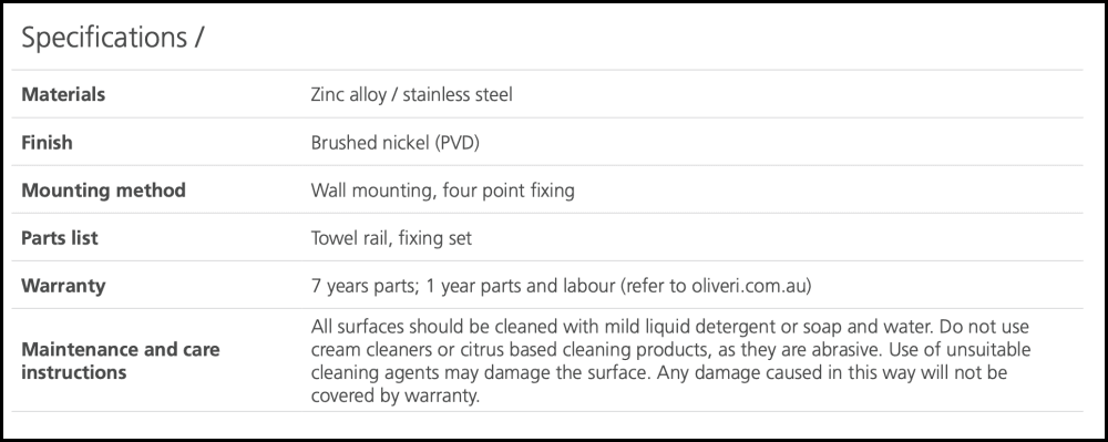 Oliveri Ma824C07Bn Madrid Brushed Nickel Single Towel Rail 650Mm Bathroom Accessories