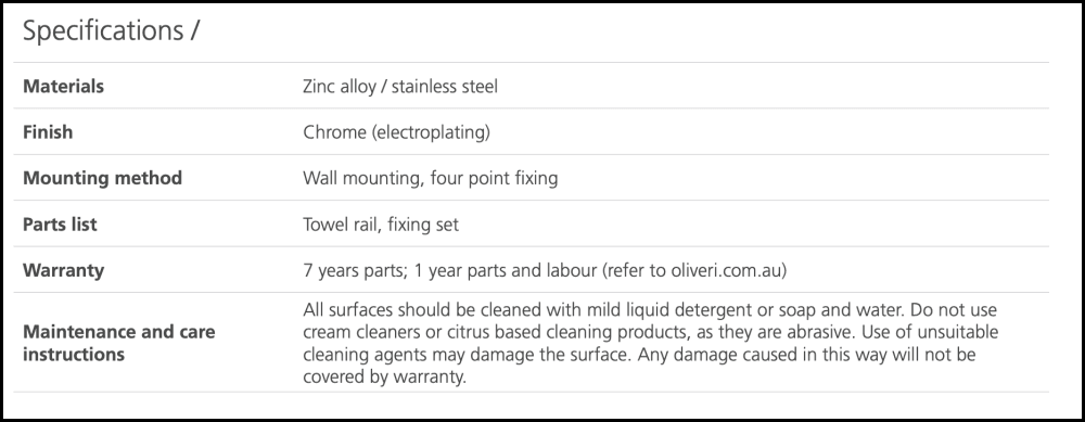 Oliveri Ma824C26Cr Madrid Chrome Single Towel Rail 650Mm Bathroom Accessories