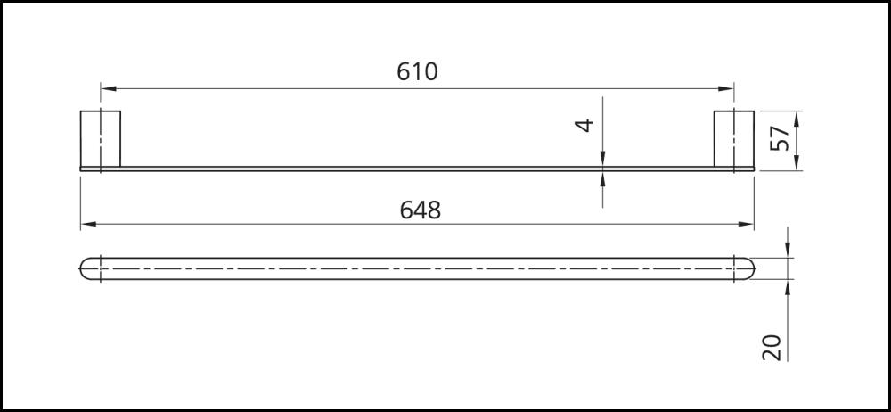 Oliveri Ma824Cc3Mb Madrid Matte Black Single Towel Rail 650Mm Bathroom Accessories