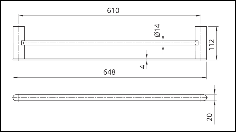 Oliveri Ma824E26Cr Madrid Chrome Double Towel Rail 650Mm Bathroom Accessories