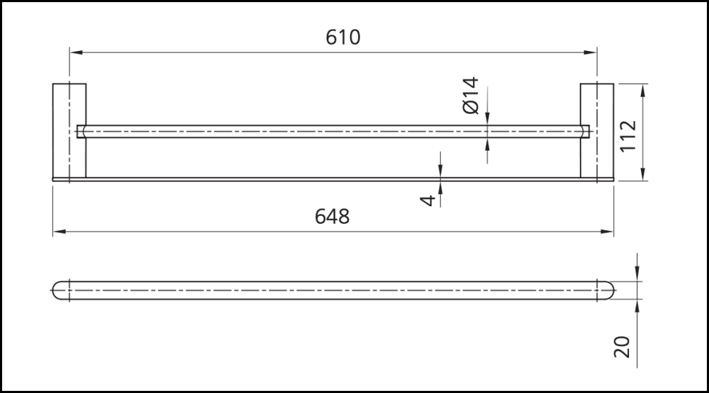 Oliveri Ma824Ec3Mb Madrid Matte Black Double Towel Rail 650Mm Bathroom Accessories