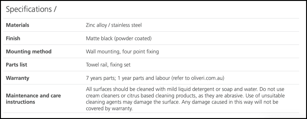 Oliveri Ma824Ec3Mb Madrid Matte Black Double Towel Rail 650Mm Bathroom Accessories