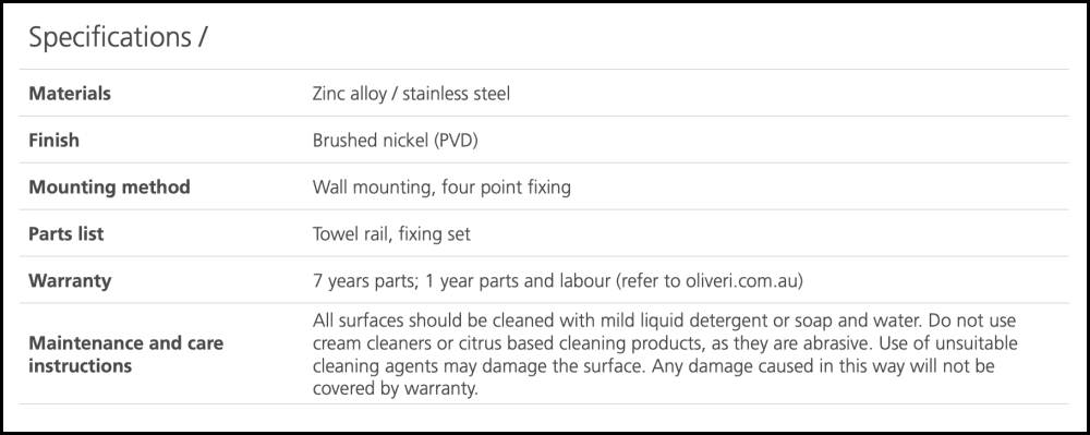 Oliveri Ma830A07Bn Madrid Brushed Nickel Single Towel Rail 800Mm Bathroom Accessories