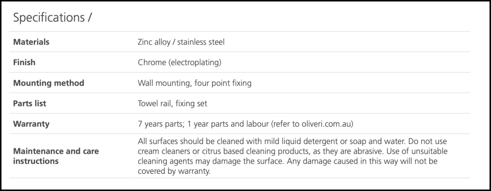 Oliveri Ma830A26Cr Madrid Chrome Single Towel Rail 800Mm Bathroom Accessories