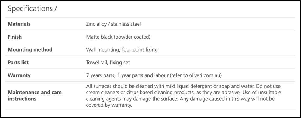 Oliveri Ma830Ac3Mb Madrid Matte Black Single Towel Rail 800Mm Bathroom Accessories