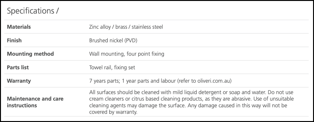 Oliveri Ma830B07Bn Madrid Brushed Nickel Double Towel Rail 800Mm Bathroom Accessories