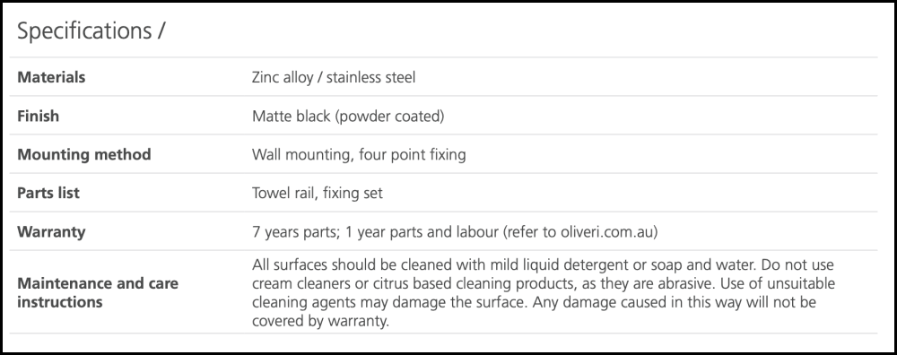 Oliveri Ma830Bc3Mb Madrid Matte Black Double Towel Rail 800Mm Bathroom Accessories