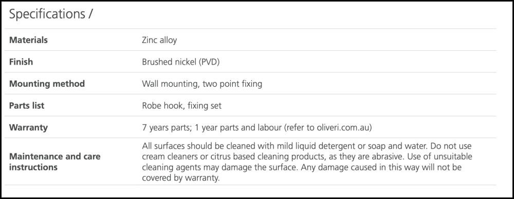 Oliveri Ma854-07Bn Madrid Brushed Nickel Robe Hook Bathroom Accessories