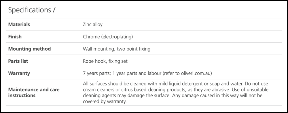 Oliveri Ma854-26Cr Madrid Chrome Robe Hook Bathroom Accessories