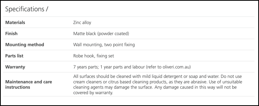 Oliveri Ma854-C3Mb Madrid Matte Black Robe Hook Bathroom Accessories