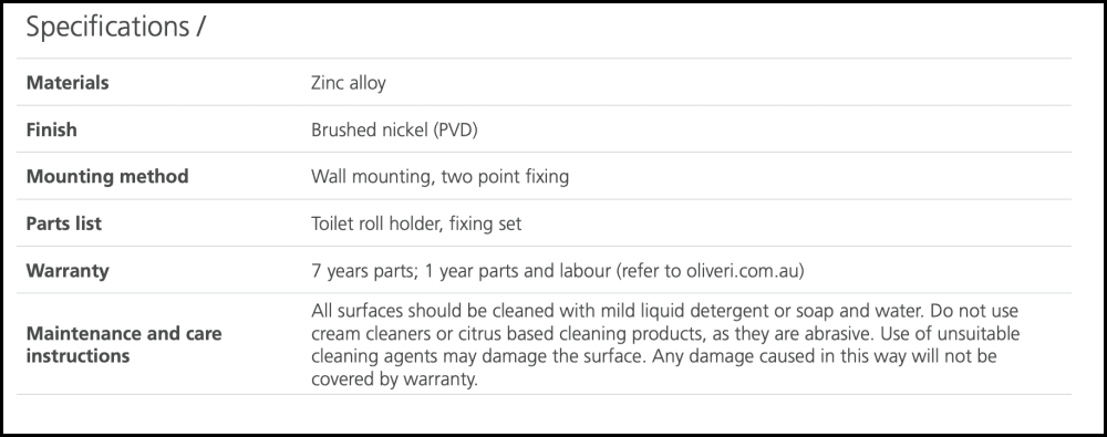 Oliveri Ma855D07Bn Madrid Brushed Nickel Toilet Roll Holder Bathroom Accessories