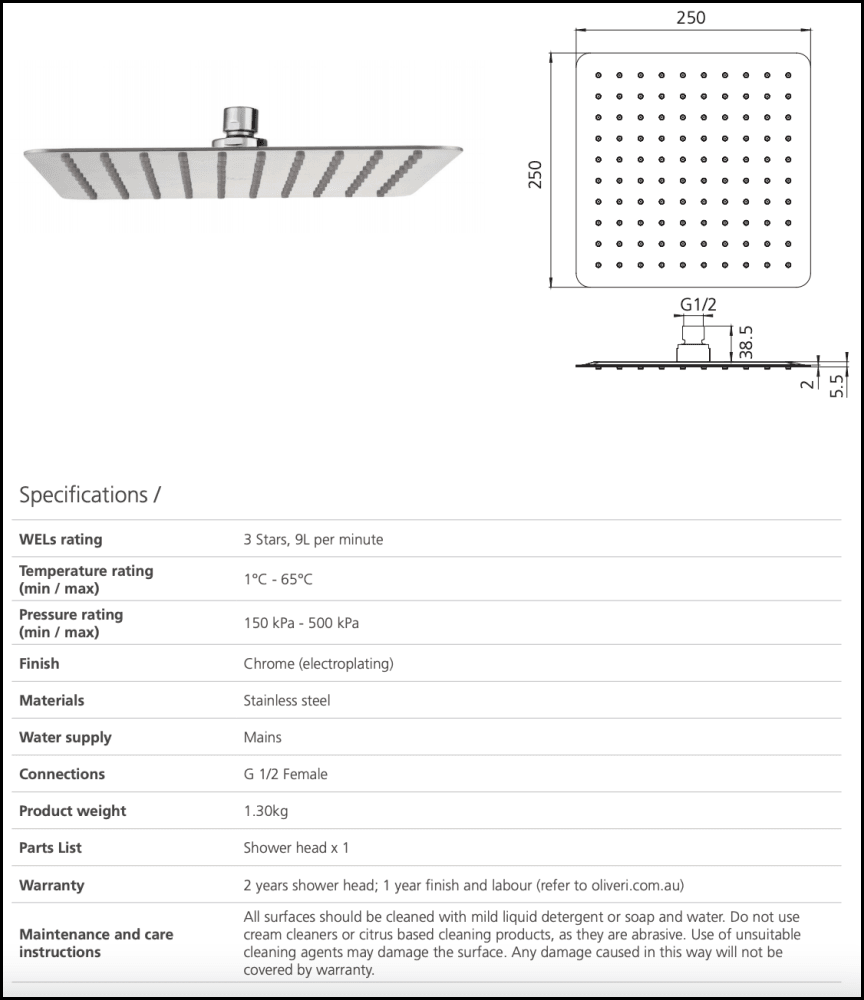 Oliveri Mo35300Cr Monaco Chrome Ultra Thin Shower Rose Showers