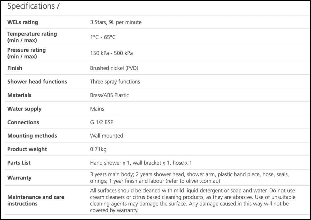 Oliveri Monaco Mo168013Bbn Brushed Nickel Hand Shower With Bracket - Special Order Showers