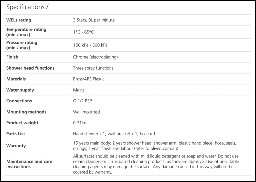 Oliveri Monaco Mo168013Bcr Chrome Hand Shower With Bracket - Special Order Showers