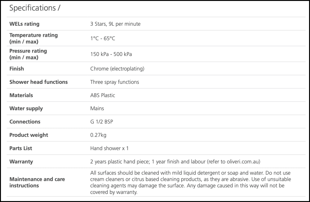 Oliveri Monaco Mo168013Hcr Chrome Hand Shower Head - Special Order Showers
