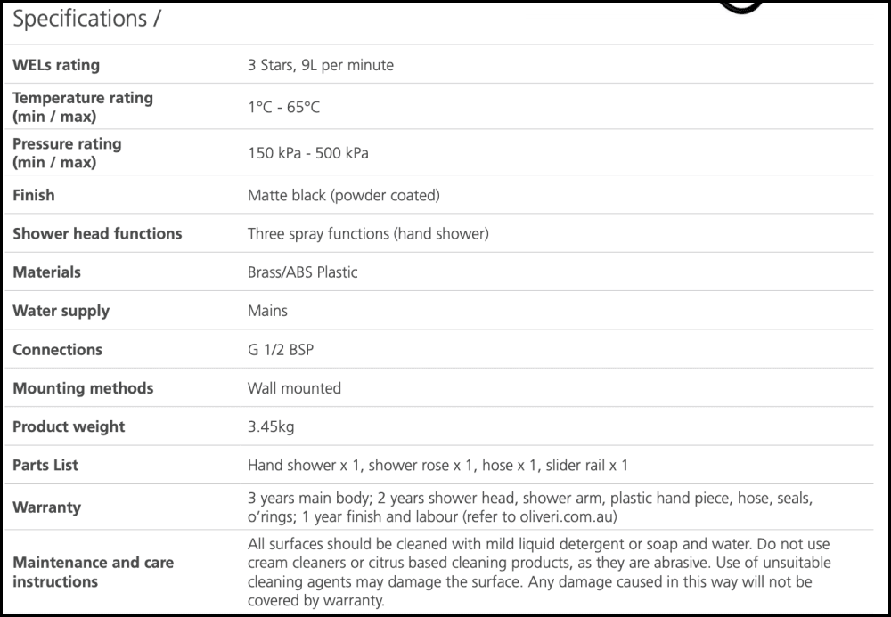 Oliveri Monaco Mo36342Mb Matte Black Dual Shower Set - Special Order Showers